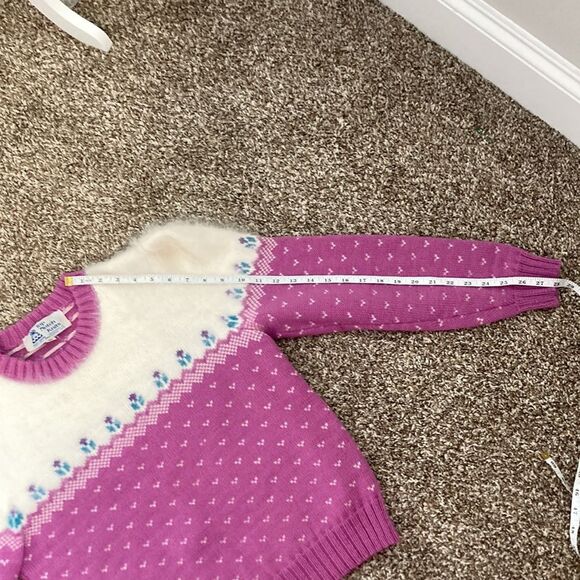 Vintage 80s Top Notch Wool Crewneck Tulip Fair Isle Sweater Handmade in the USA - Picture 11 of 16